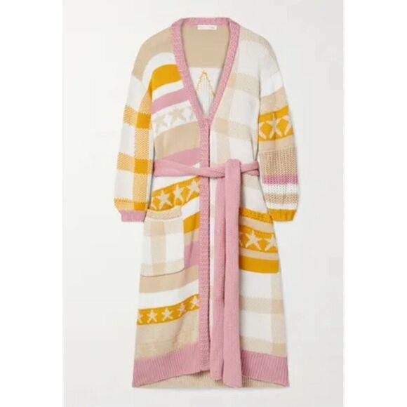 LoveShackFancy Grayson Duster Desert Sunset Colorblock Knit Cardigan XS/S - Picture 2 of 11